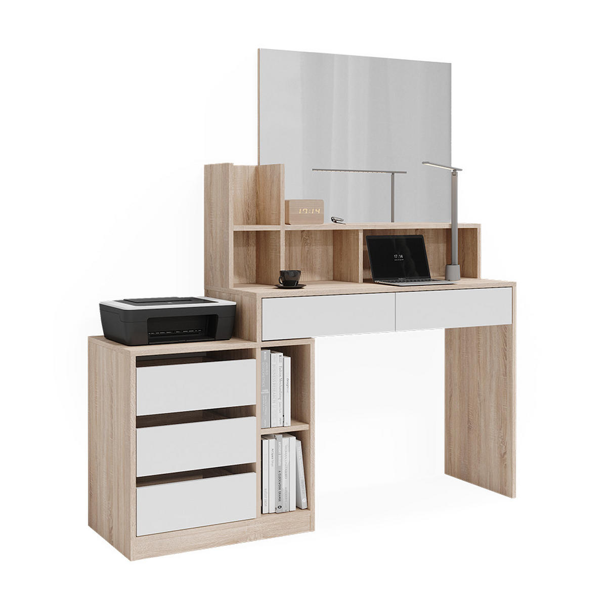 SCHREIBTISCH Anja Weiß/Sonoma 139.8 x 40 cm mit Schubladen - Weiß/Sonoma Eiche, Holzwerkstoff (40/139.8/115cm) - Vicco