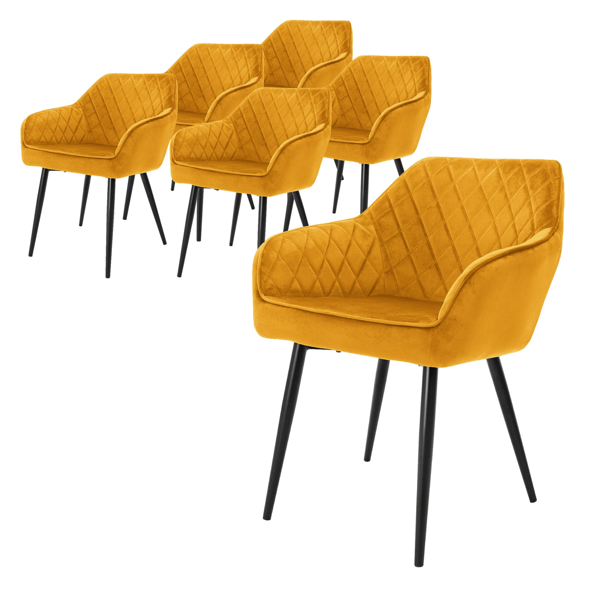 STUHL Samt Senf 6er Set - Gelb, Metall (63/80/60cm) - ML-DESIGN