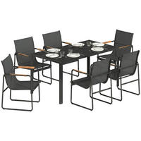 GARTENTISCHGRUPPE DE-18119 7-teilig, Glasplatte, Mesh-Bezug Schwarz - Schwarz, Metall - ComfortXL