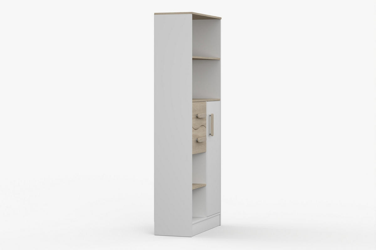 REGAL MIKI 05 Korpus Weiß | Griffe Sonoma - Weiß/Sonoma Eiche, Holz/Holzwerkstoff (80/187/33cm) - Deine Möbel 24