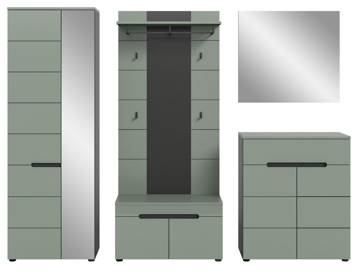 GARDEROBE-SET Salbei und Grau, Garderobe 5-teilig, 255 x 190 cm, Soft-Close, Cooper - Salbeigrün/Dunkelgrau, Holzwerkstoff/Kunststoff (255/190/37cm) - Inn.Furn