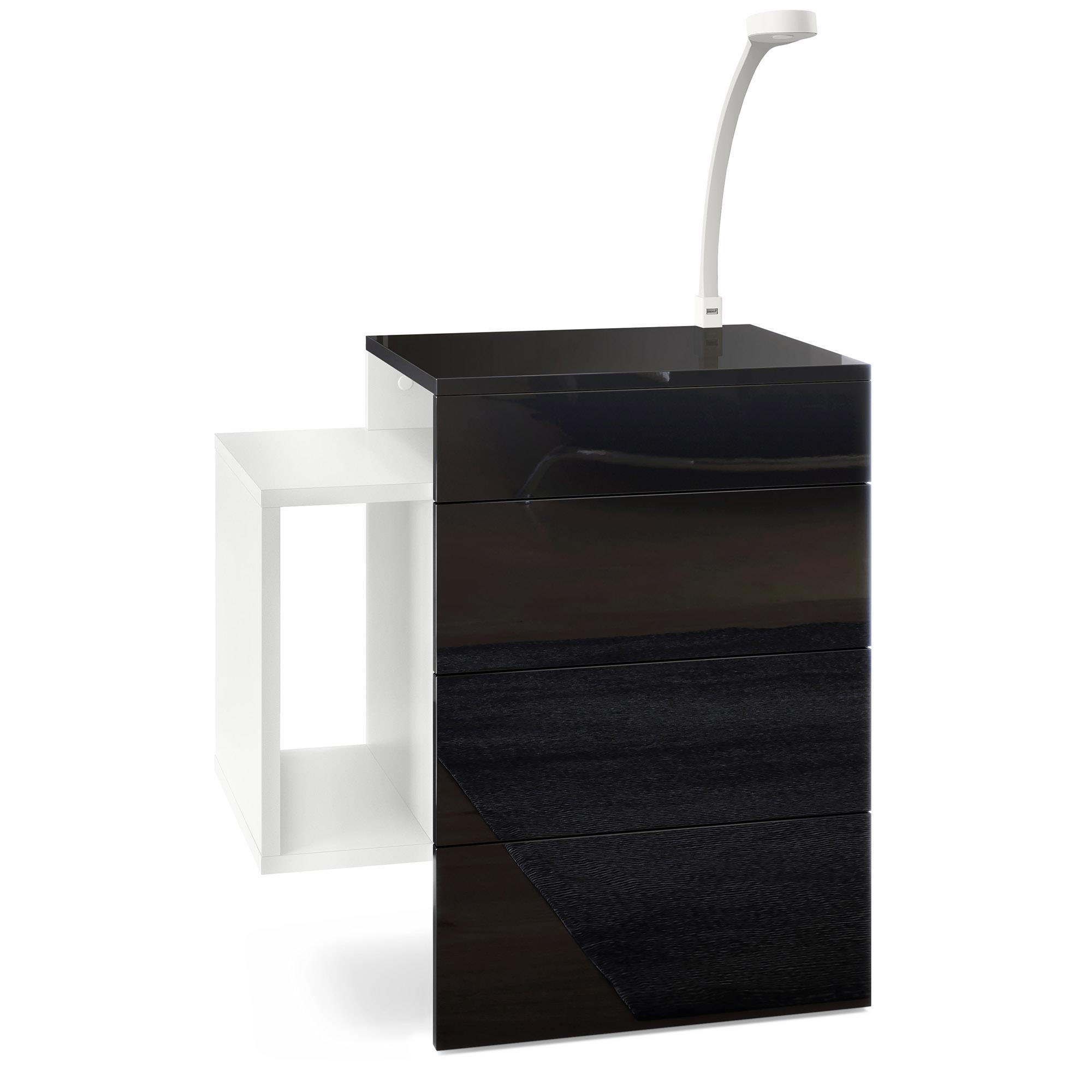 NACHTTISCH Queens Front in Schwarz Hochglanz - Schwarz Hochglanz, Holzwerkstoff (60/63/36cm) - Vladon