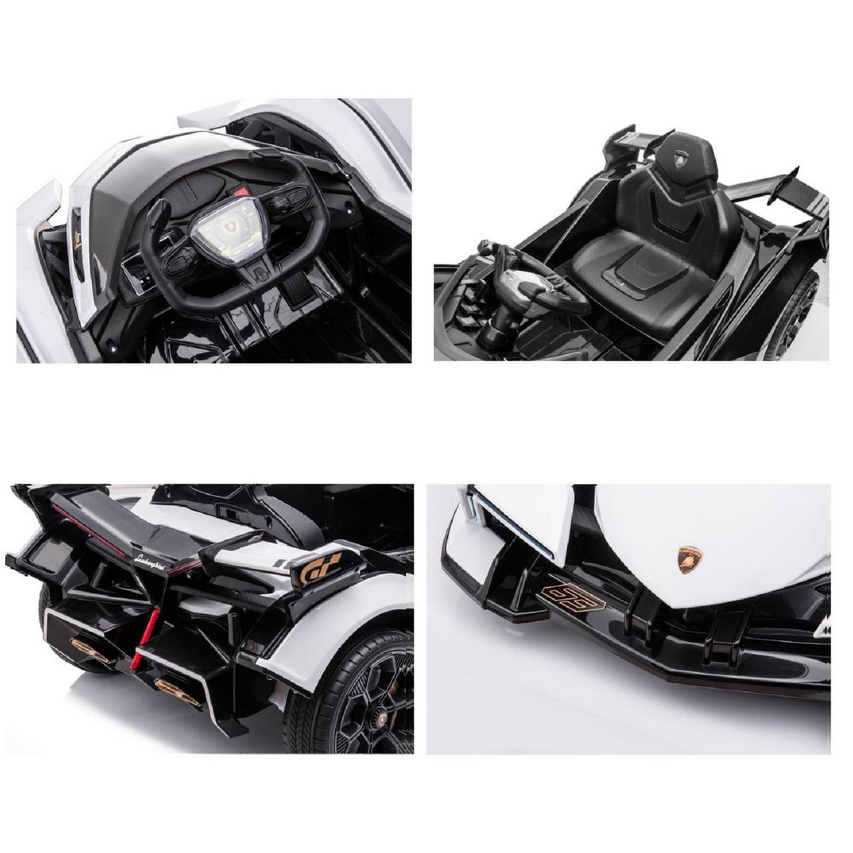 KINDER ELEKTROAUTO Lamborghini V12 Vision Gran Turismo weiß Fernbedienung, MP3-Anschluss, Musikfunktion, Batterieanzeige - Weiß, Kunststoff (117/66/50cm) - Es-Toys