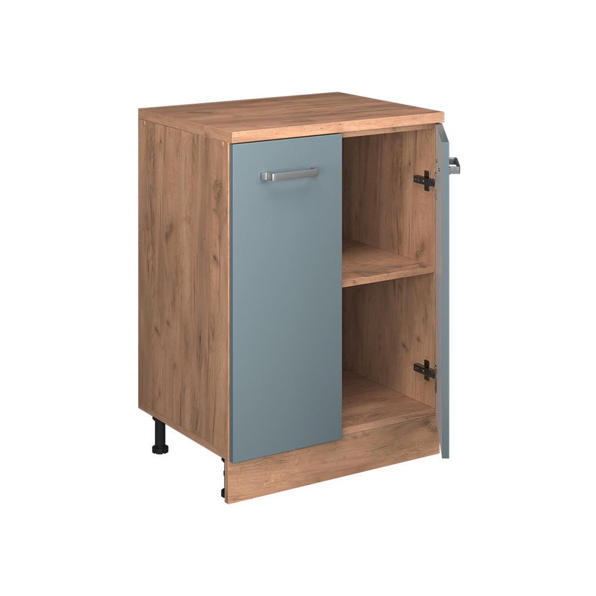 KUHINJSKA OMARA ZA POŠEVNE STREHE R-Line, Modro-siva, 60 cm brez naklona z 2 vrati - medeni hrast/modrosiva, leseni material (60/83.8/46cm) - Vicco