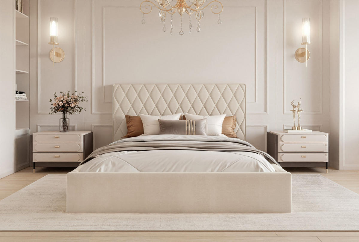 POLSTERBETT Cupo 180x200 cm, Creme - Creme, Textil (180/200cm) - Fedve