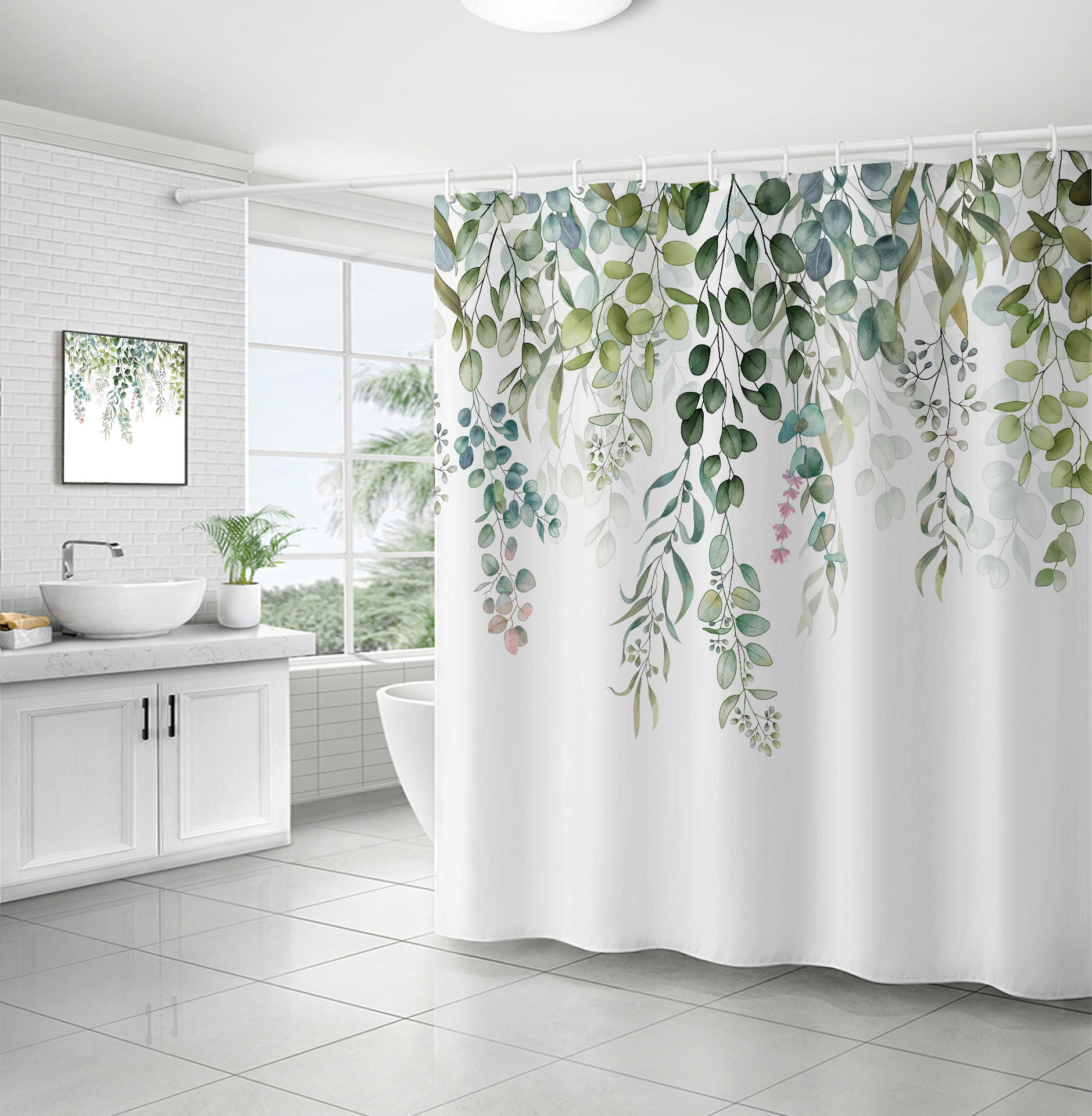 DUSCHVORHANG Grün Eukalyptus Blätter 180 x 180 cm schimmelresistent wasserdicht Polyester waschbar blickdicht - Grün, Textil (180/180cm) - MCBOSON