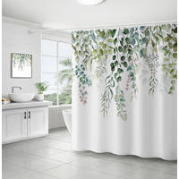 DUSCHVORHANG Grün Eukalyptus Blätter 180 x 180 cm schimmelresistent wasserdicht Polyester waschbar blickdicht - Grün, Textil (180/180cm) - MCBOSON