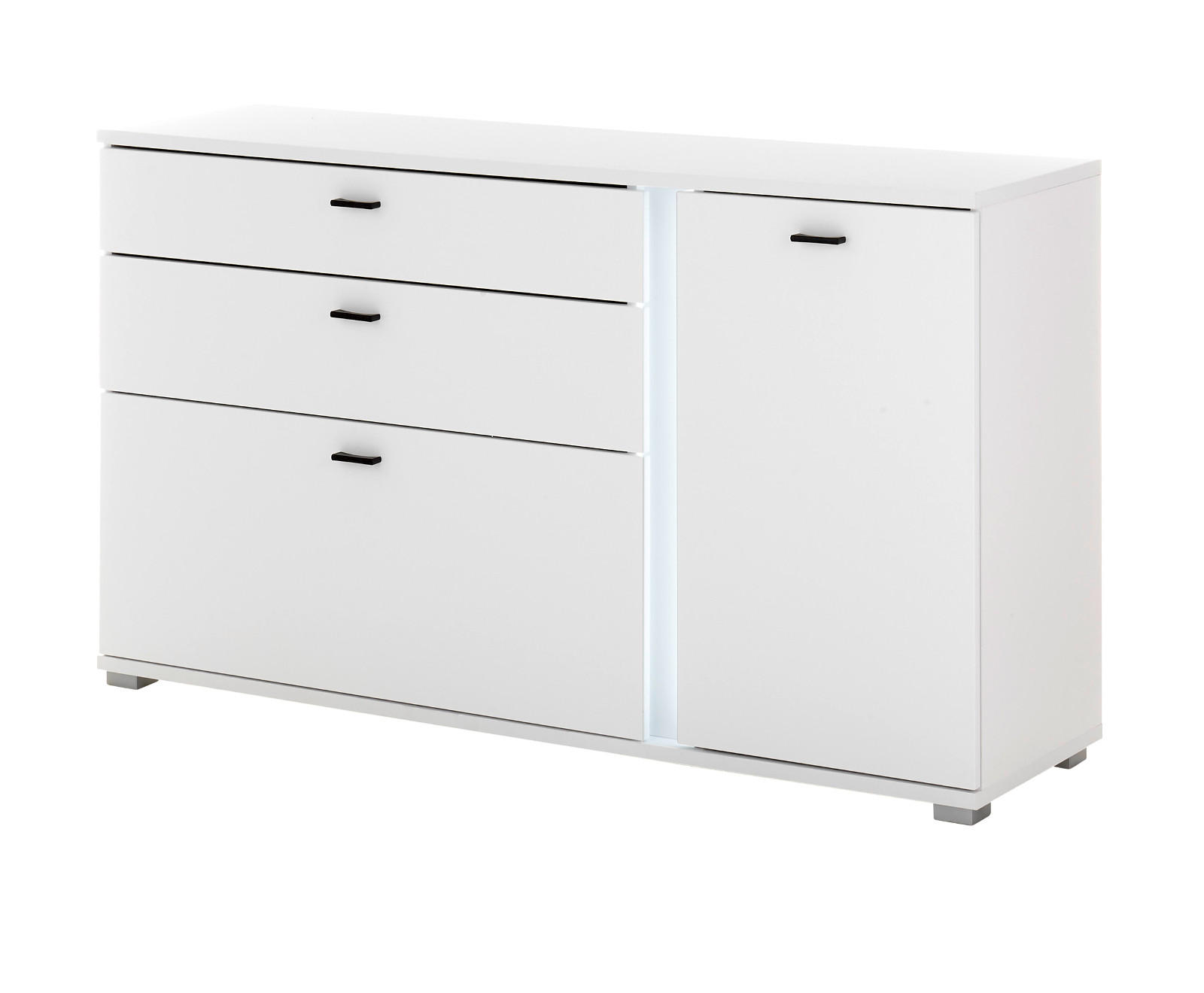 SIDEBOARD weiß matt, Kommode inklusive Frontbeleuchtung 150 cm - Weiß, Holzwerkstoff (150/86/42cm) - Furn.Design