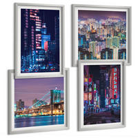 BILDER SET 4er Set - 50x50 cm & 40x60 cm Silberner Rahmen - Nachtstädte mit Neonlichtern - Silberfarben, Kunststoff (50/50cm) - TULUP