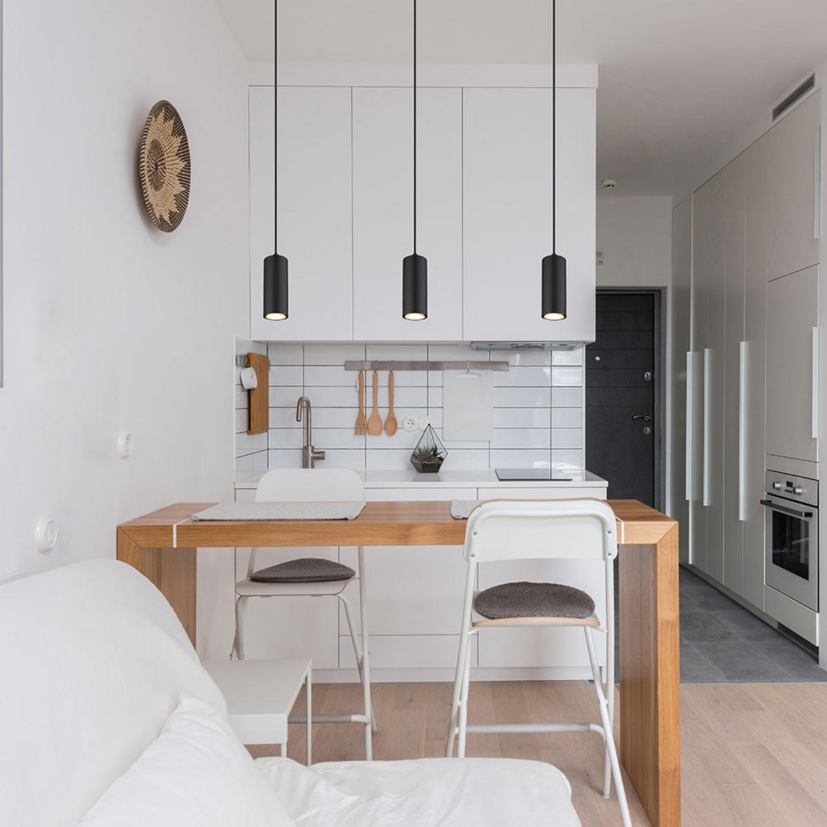 HÄNGELEUCHTE Holzoptik Schwarz Zylinder 2er Set - Schwarz, Metall (9/9/120cm) - Globo Lighting