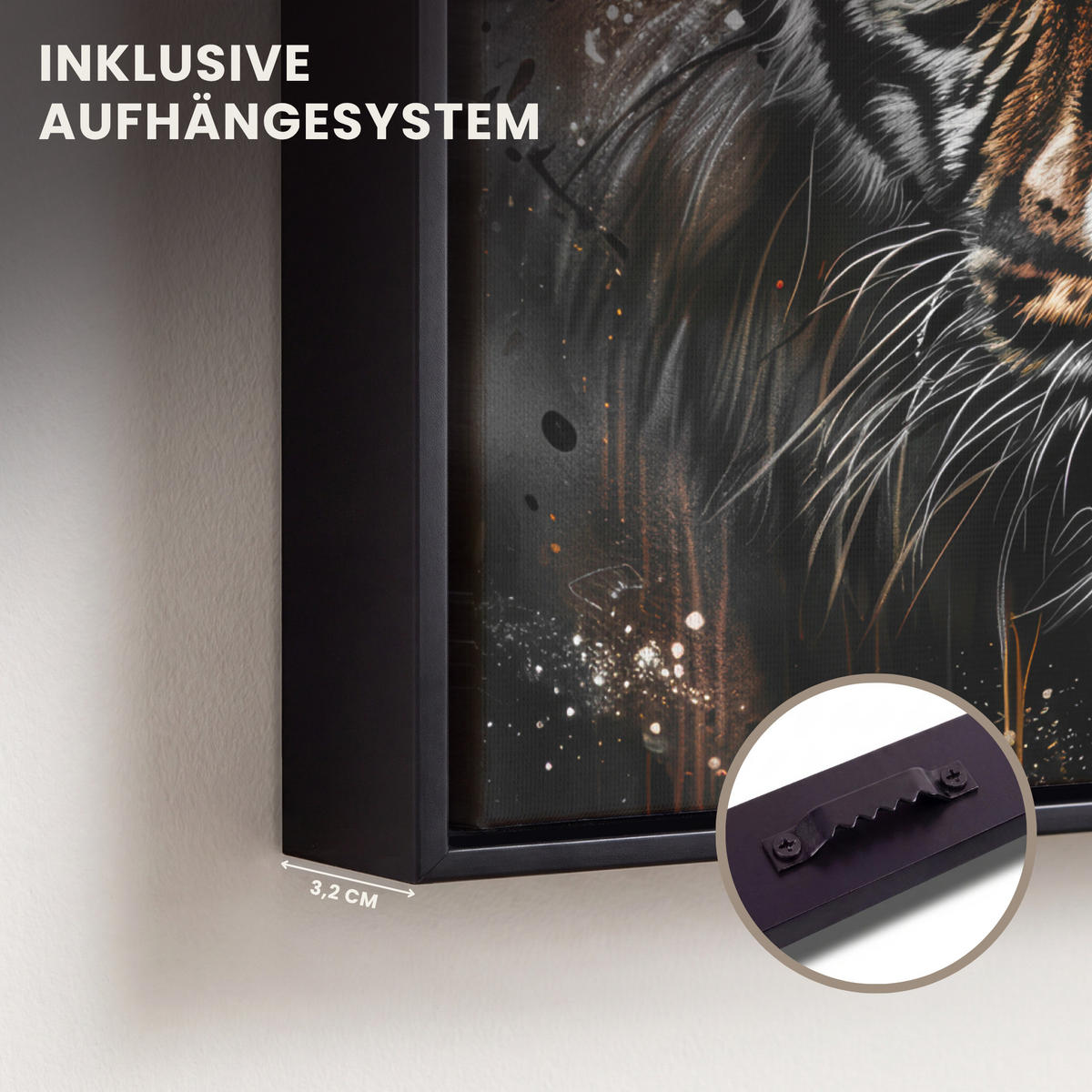 LEINWAND Bilder mit Rahmen - Tiger - Tiere - Porträt - Luxus - Schwarz - 20x20 - Braun, Textil (20/20cm) - MuchoWow