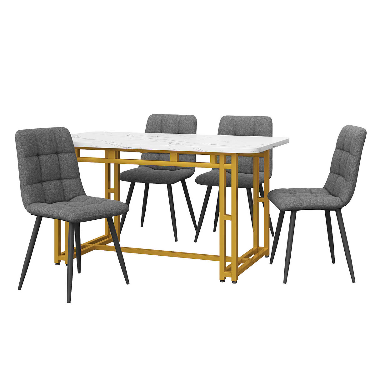 ESSGRUPPE Esstisch 4 Stühle Gold Grau 120x70cm - Weiß, Naturmaterialen (120/74/70cm) - FLIEKS