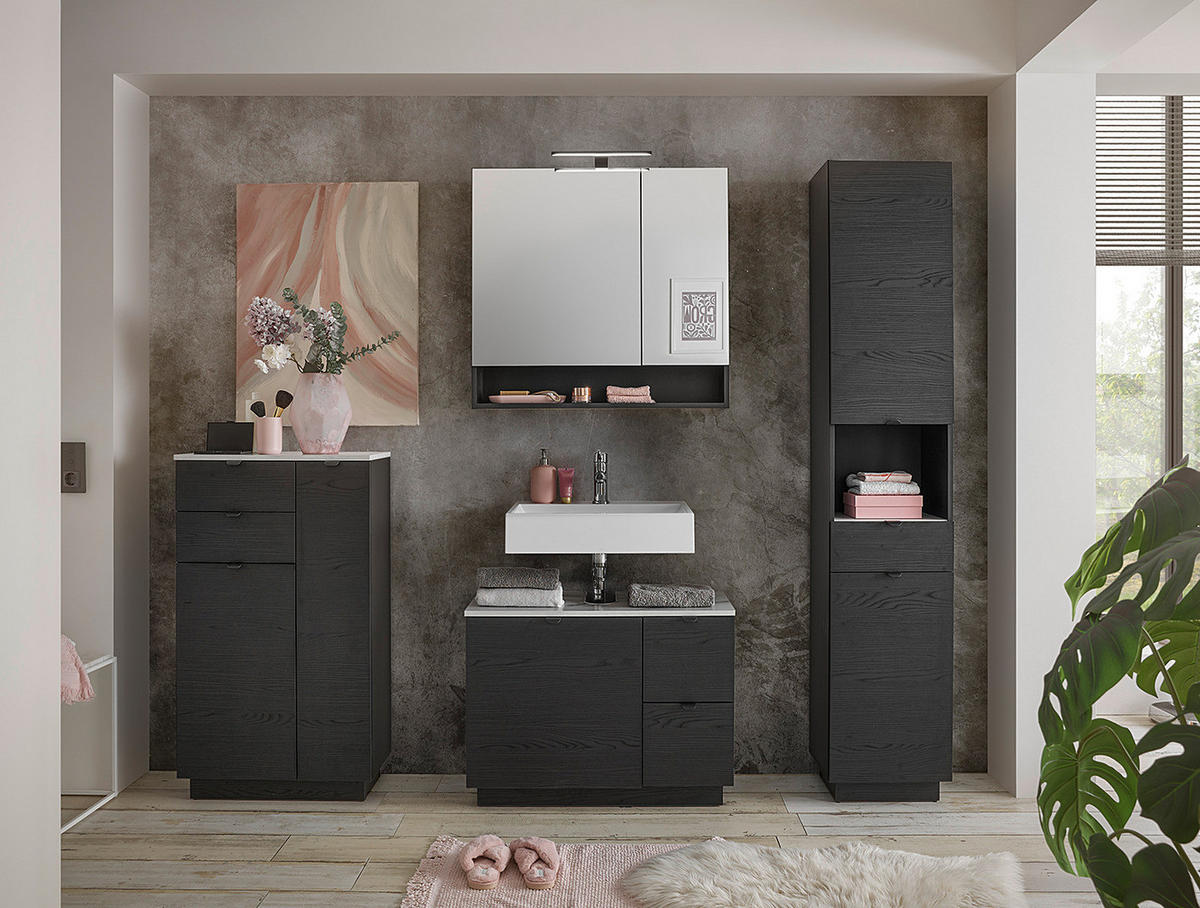 SPIEGELSCHRANK - Schwarz Struktur - Schwarz, Holzwerkstoff (80/75/20cm) - home24