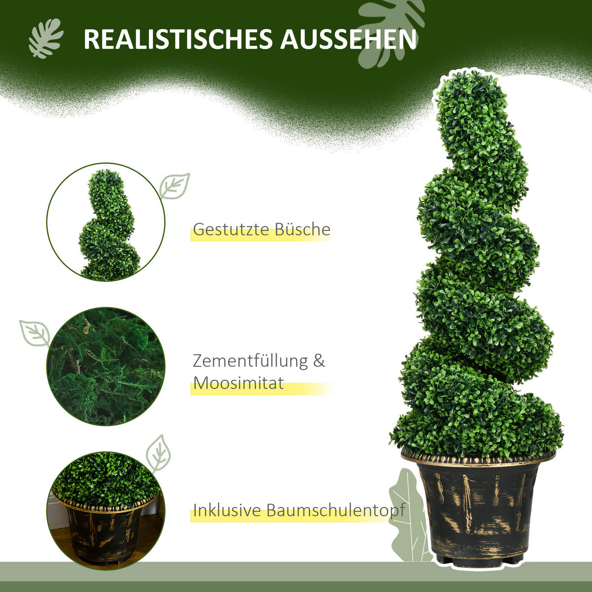 PFLANZEN Künstlich - Grün, Kunststoff (90cm) - HOMCOM