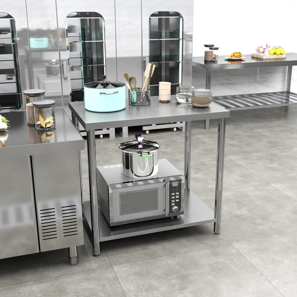 WERKBANK DE-18994 Edelstahl, 2 Ablagen, 90x60 cm Silber - Silberfarben, Metall (60/86/90cm) - ComfortXL