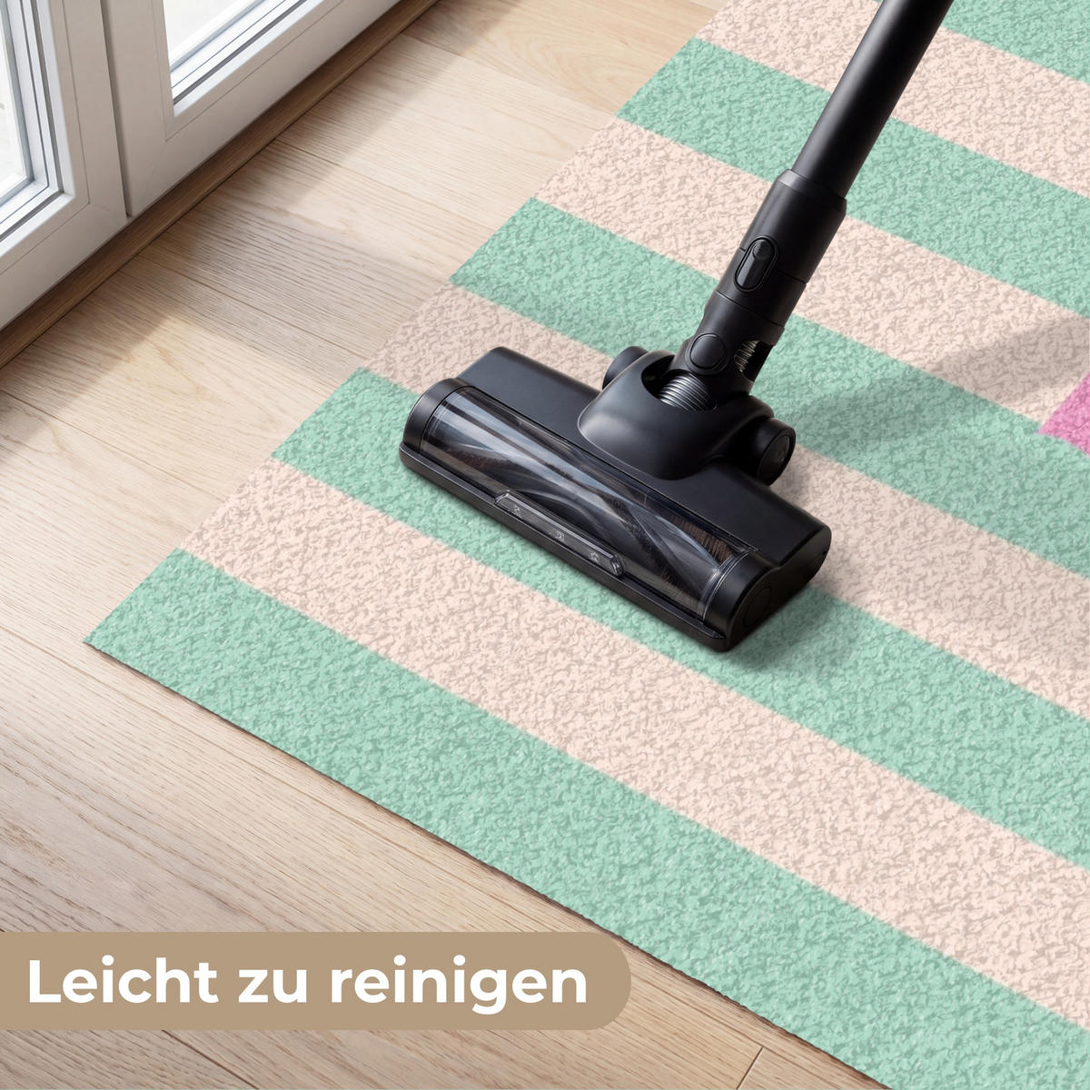 FUSSMATTE Rosa – Grün – Streifen – Amore 180x120 cm - Mintgrün, Kunststoff (180/0.4cm) - MuchoWow