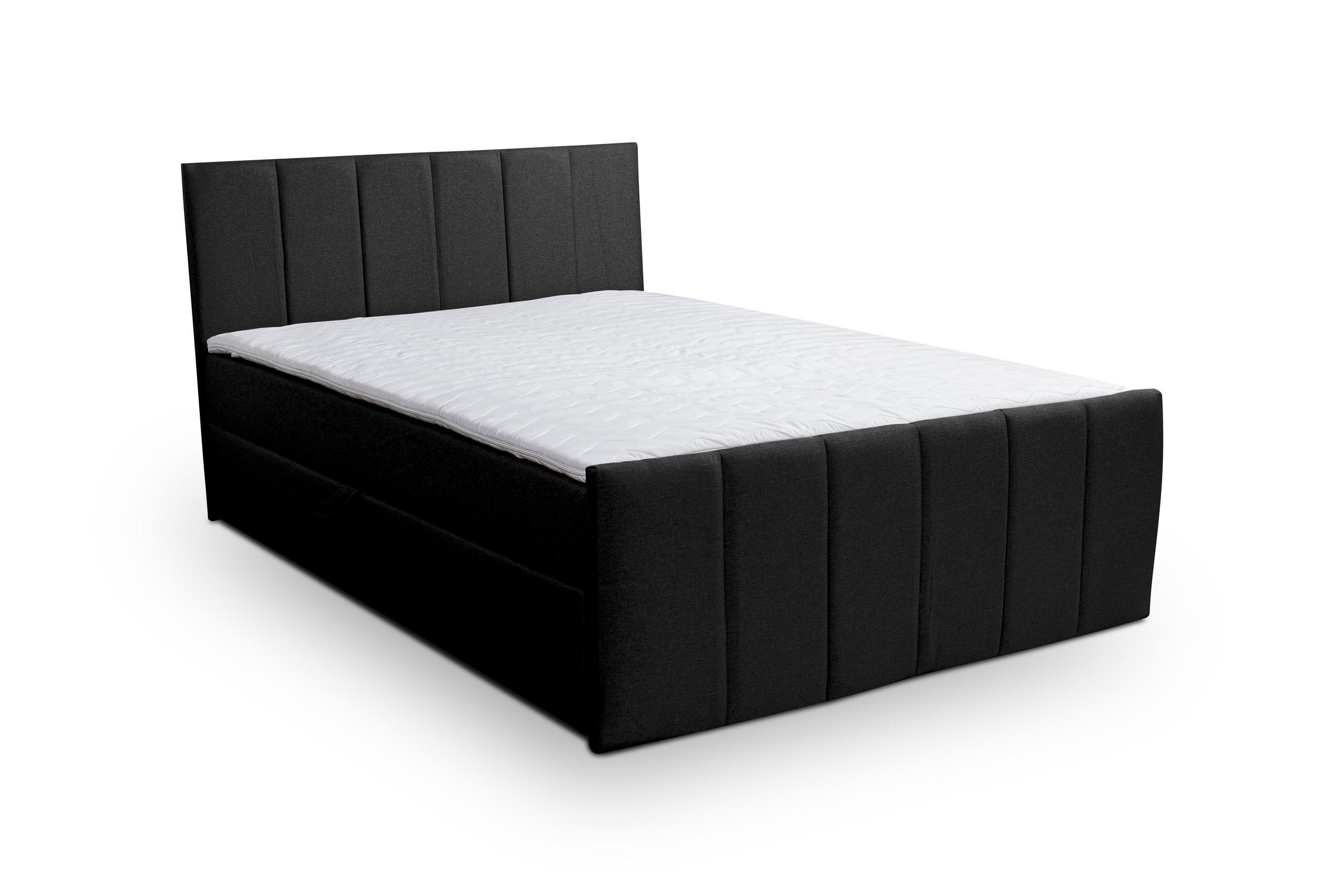BOXBETT CLAUDINE mit 2 Bettkästen, 180x200, Farbe: Schwarz, Velourstoff, mit Bonell-Matratze inkl. Topper - Schwarz, Holz/Kunststoff (180/200cm) - VENASI MÖBEL