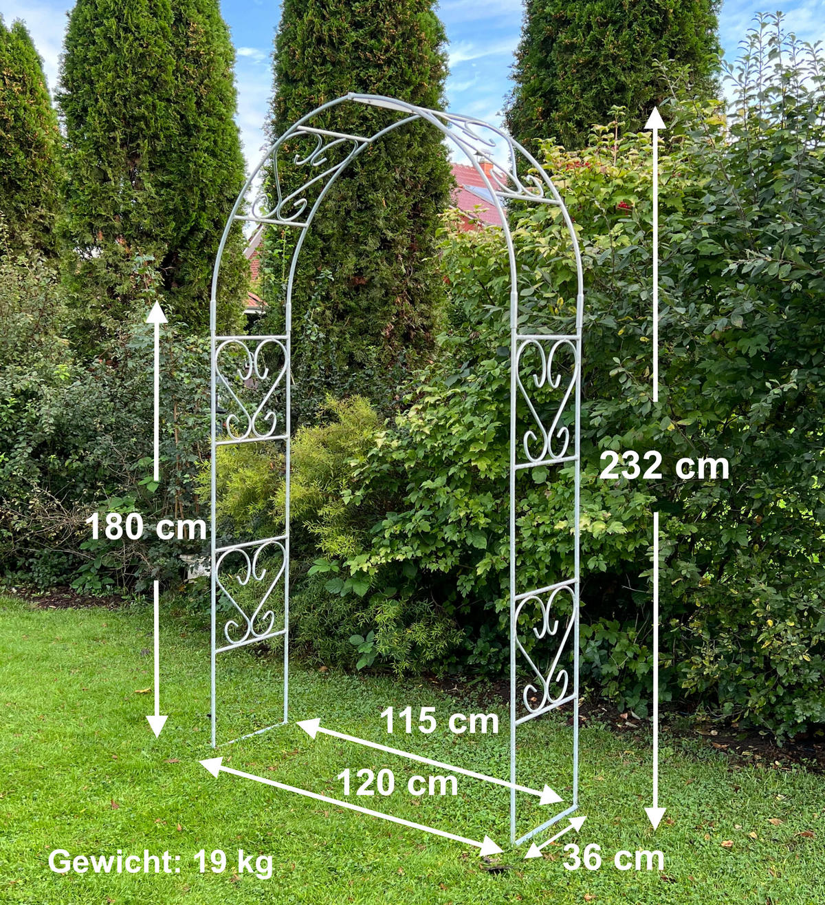 ROSENBOGEN Metall Verzinkt Massiv 120 cm Torbogen - Grau, Metall (120/232/36cm) - DanDiBo