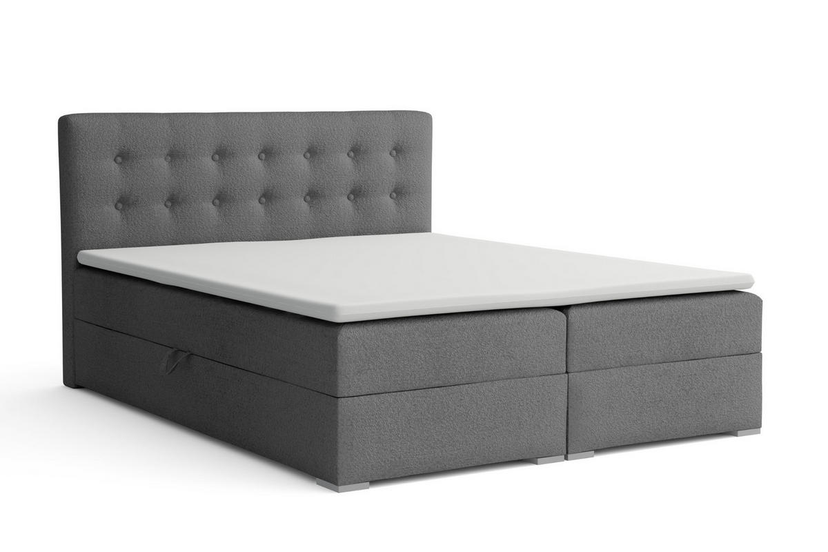 BOXBETT CYNTHIA LUX 140/200 in Boucle Grau H3 - Grau, Holzwerkstoff (140/200cm) - Deine Möbel 24