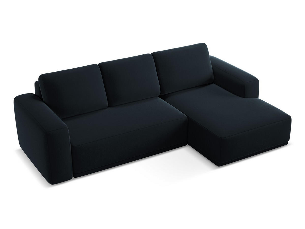 ECKSOFA mit Schlaffunktion Samt Stoff Blau - Blau/Schwarz, Kunststoff/Textil (258/160cm) - Makamii
