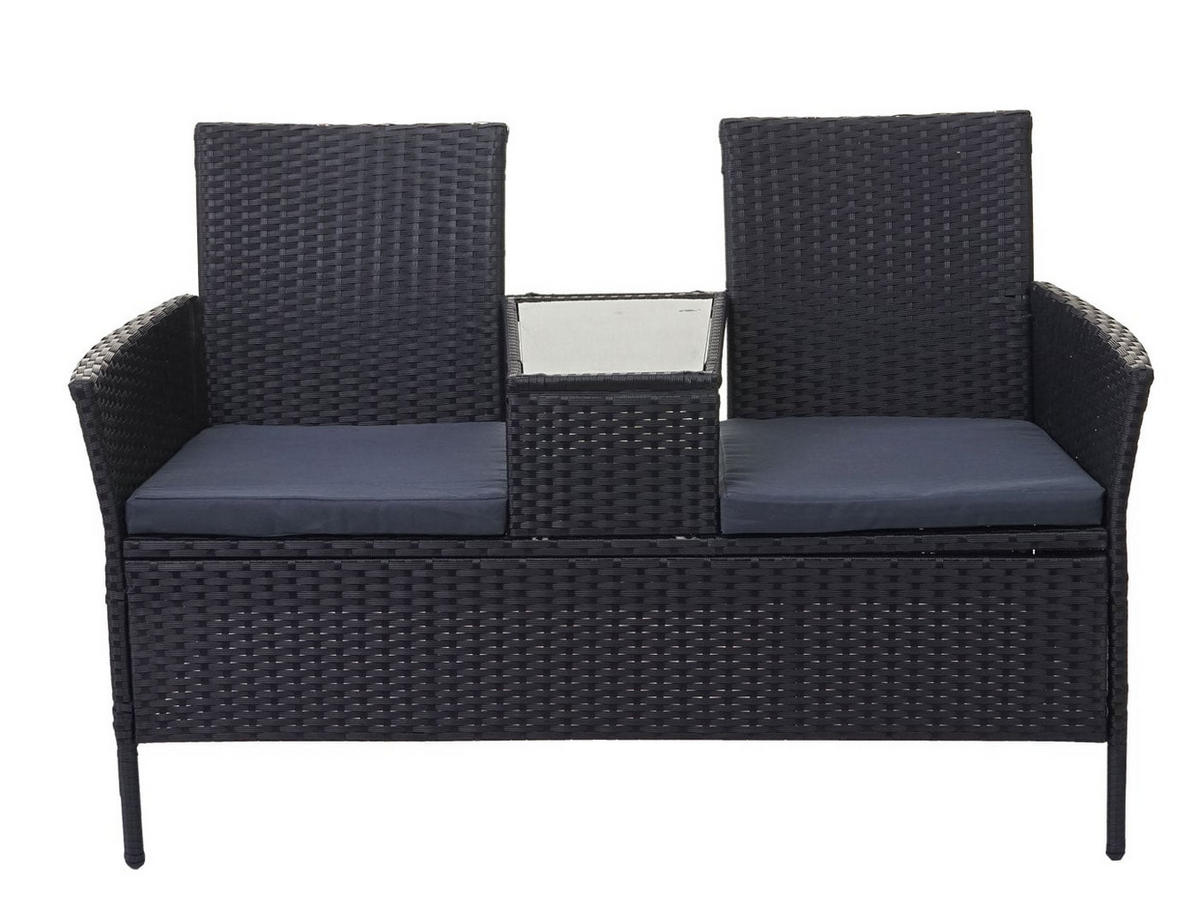 GARTENBANK mit Tisch Schwarz Kissen Dunkelgrau - Schwarz, Metall (132/84/55cm) - PROREGAL