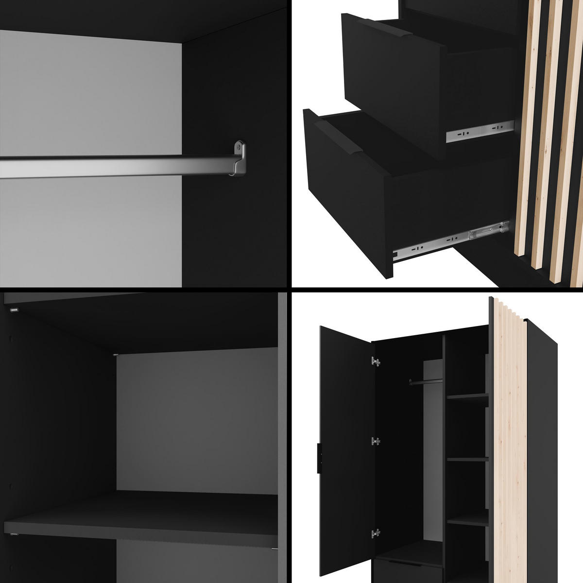 KLEIDERSCHRANK NELIA - 120 cm - Schwarz/Eiche Artisan, Holzwerkstoff (102/200/51cm) - ALTDECOR