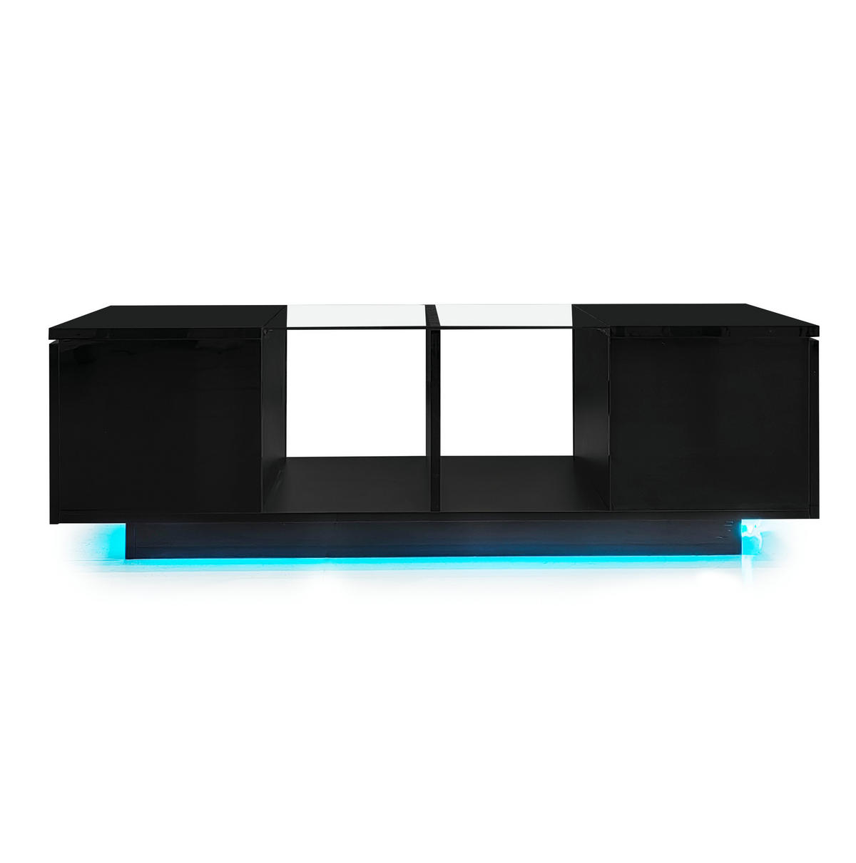 KONFERENČNÍ stolek ze skla a MDF, 120/50/38,5 cm černý, s LED osvětlením a úložným prostorem - černá, kompozitní dřevo (120/50/38.5cm) - BEAOK