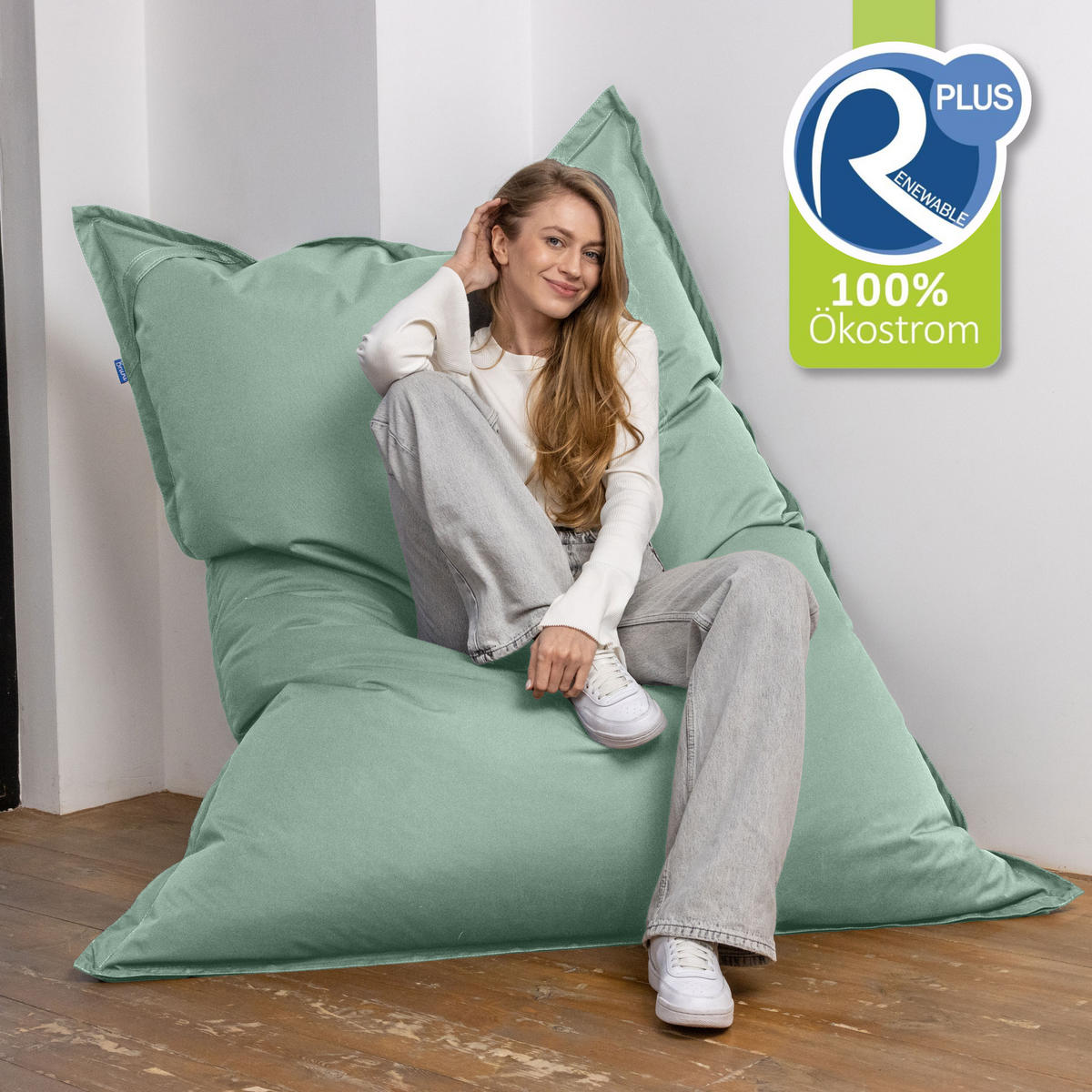 SITZSACK XXL Caree minzgrün, 140x180cm groß für Outdoor - Mintgrün, Textil (180/140/30cm) - Bruni