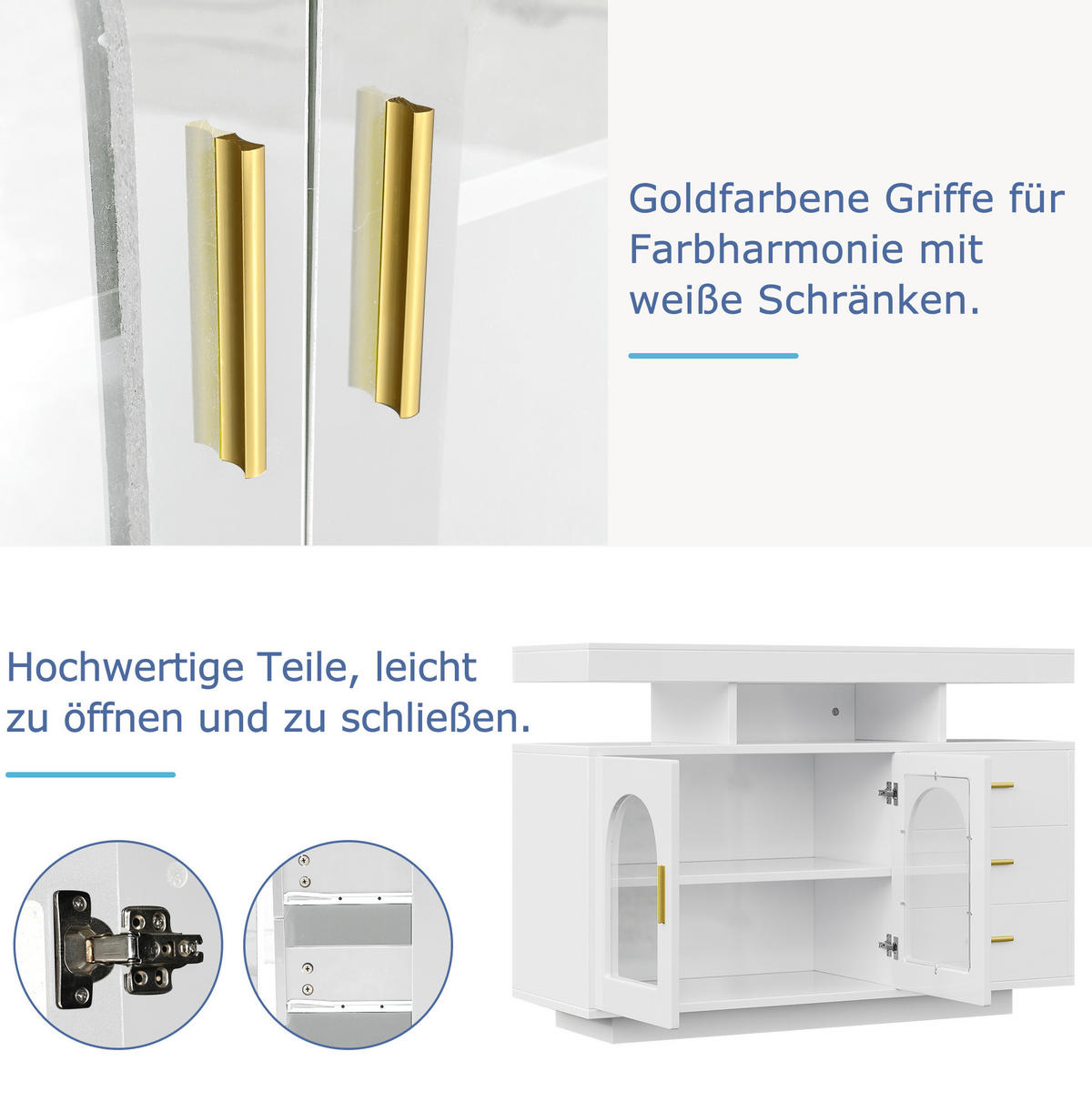 SIDEBOARD 120/40/80 cm mit 2 Türen, 3 Schubladen & LED in Weiß Hochglanz - Weiß, Holzwerkstoff (120/80/40cm) - BEAOK