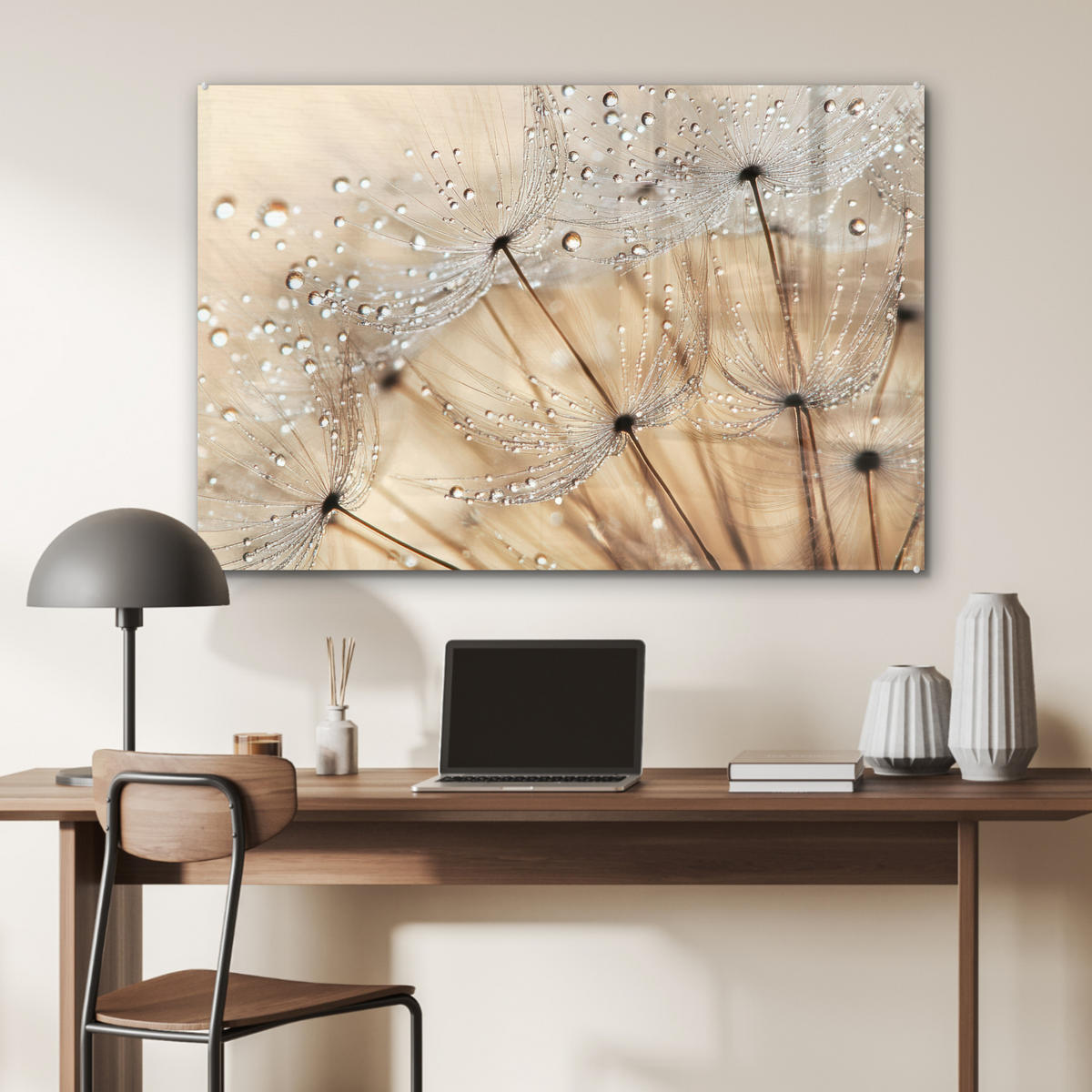 ACRYLGLASBILD Löwenzahn - Abstrakt - Natur - Beige 90x60 cm - Braun, Glas (90/60cm) - MuchoWow