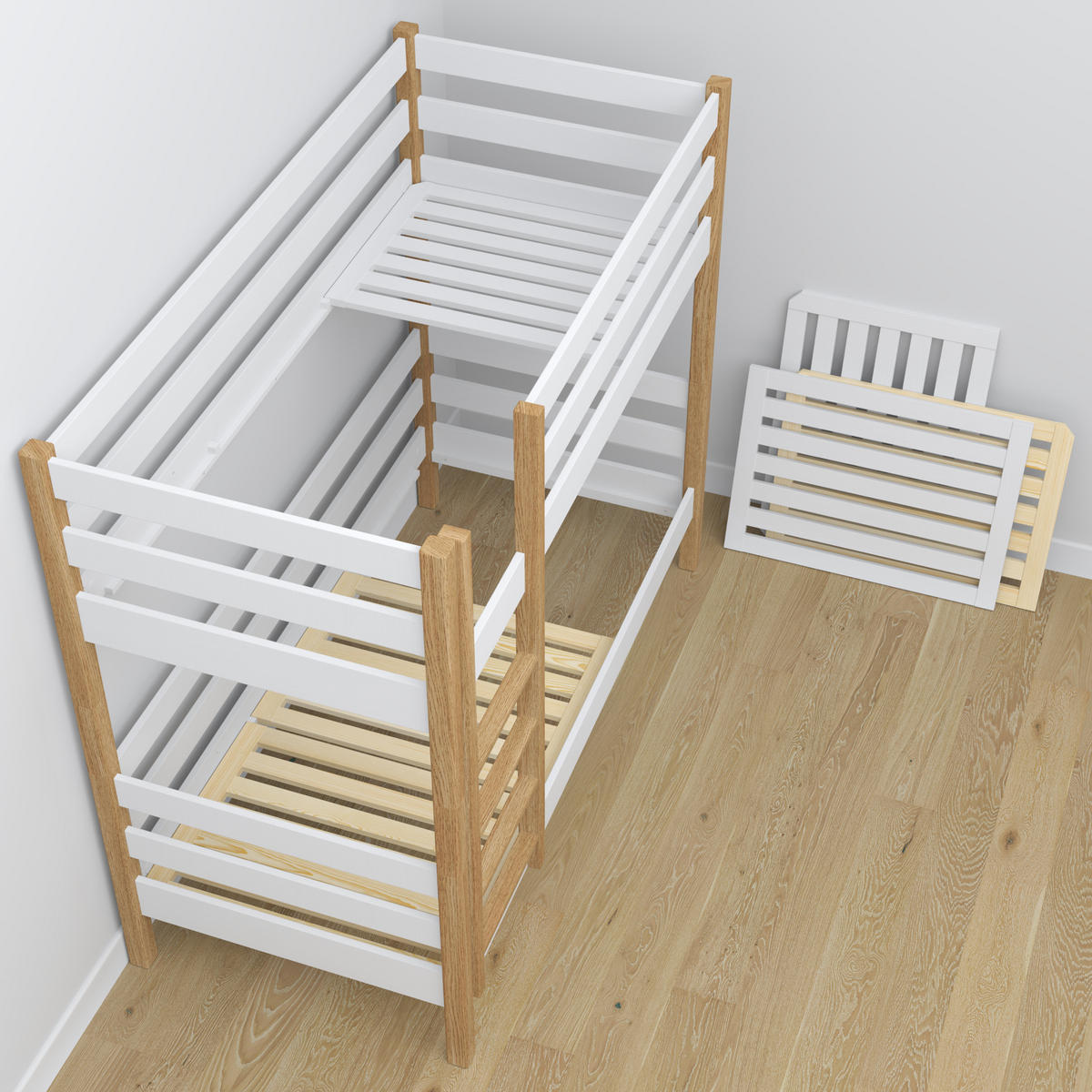 ETAGENBETT N01 mit Schublade Weiß / Eiche Natur 90/190 - Eiche Artisan/Weiß, Naturmaterialien/Holz (90/190cm) - N-Wood