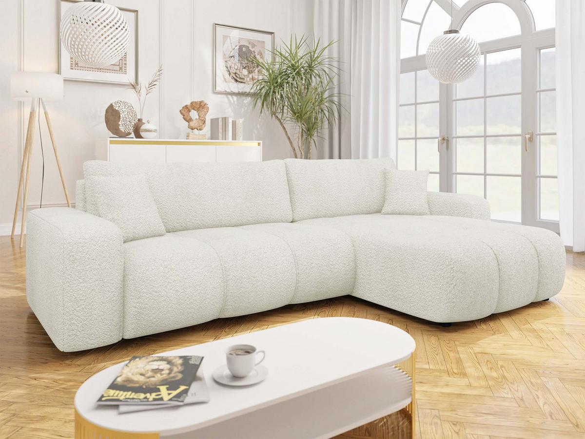 ECKSOFA Furyn Maxi Boucle - Creme/Schwarz, Holzwerkstoff/Kunststoff (274/145cm) - MIRJAN24