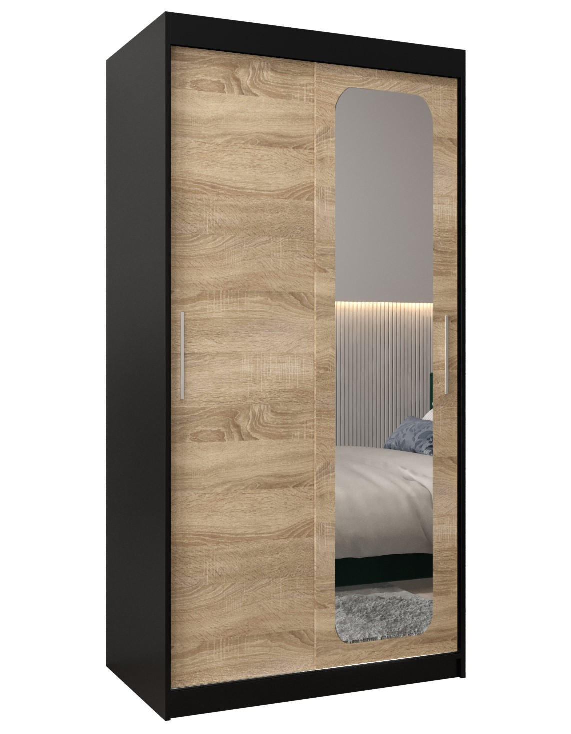Abiks Möbel Schwebetürenschrank Schwarz, Sonoma Eiche 100x200x62 cm