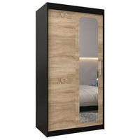 SCHWEBETÜRENSCHRANK 200/100/62 2-türig - Silberfarben/Schwarz, Holz/Kunststoff (100/200/62cm) - Abiks Möbel