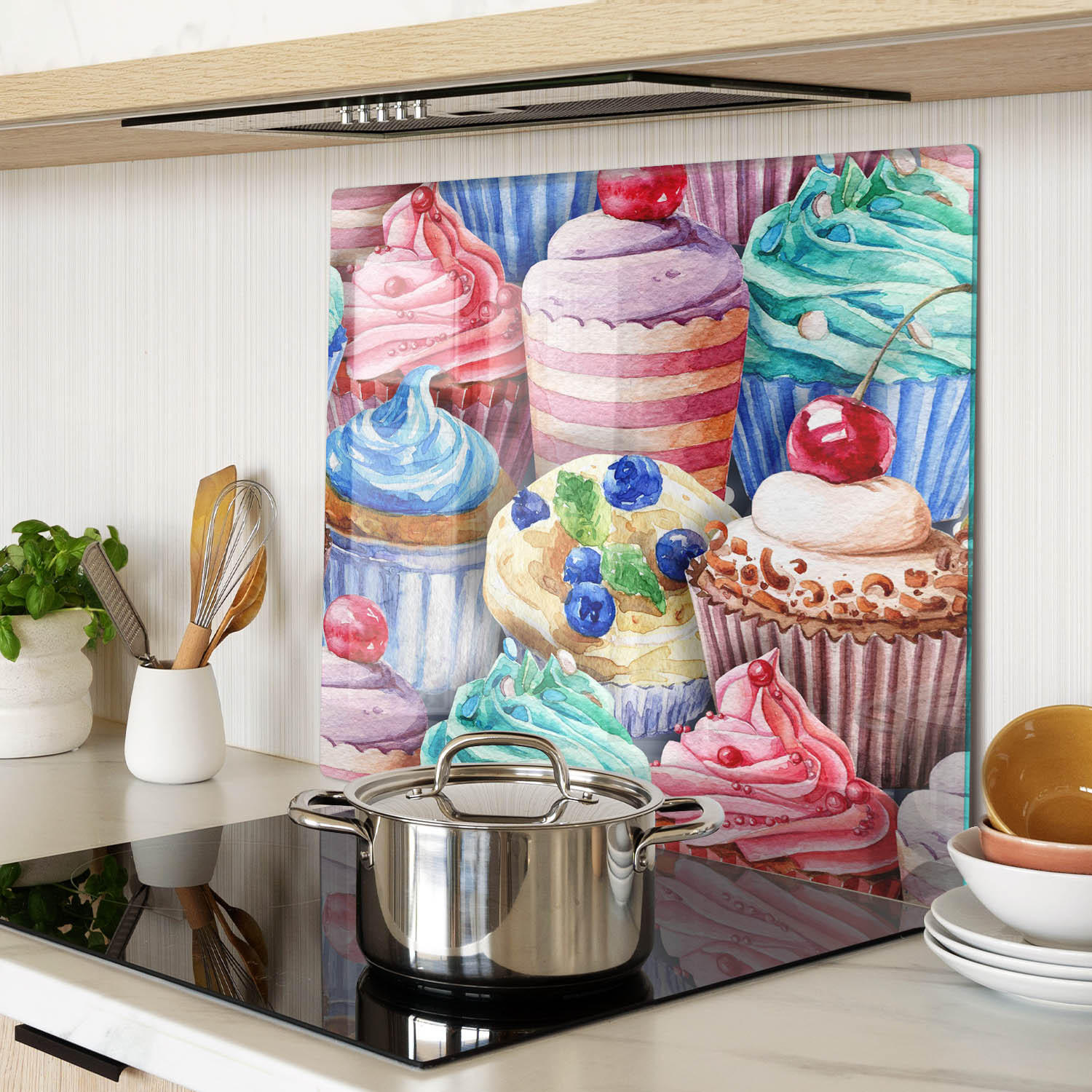 GLASPLATTE 60x52 cm Bunte Muffins - Multicolor, Glas (60/0.4/52cm) - TULUP