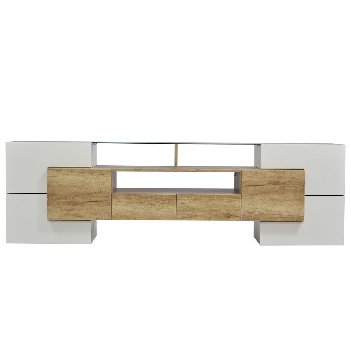 TV-LOWBOARD aus MDF 200x35x60 cm Weiß und Holzfarbe mit LED-Beleuchtung und Stauraum - Weiß, Holzwerkstoff (200/60/35cm) - IVMEU