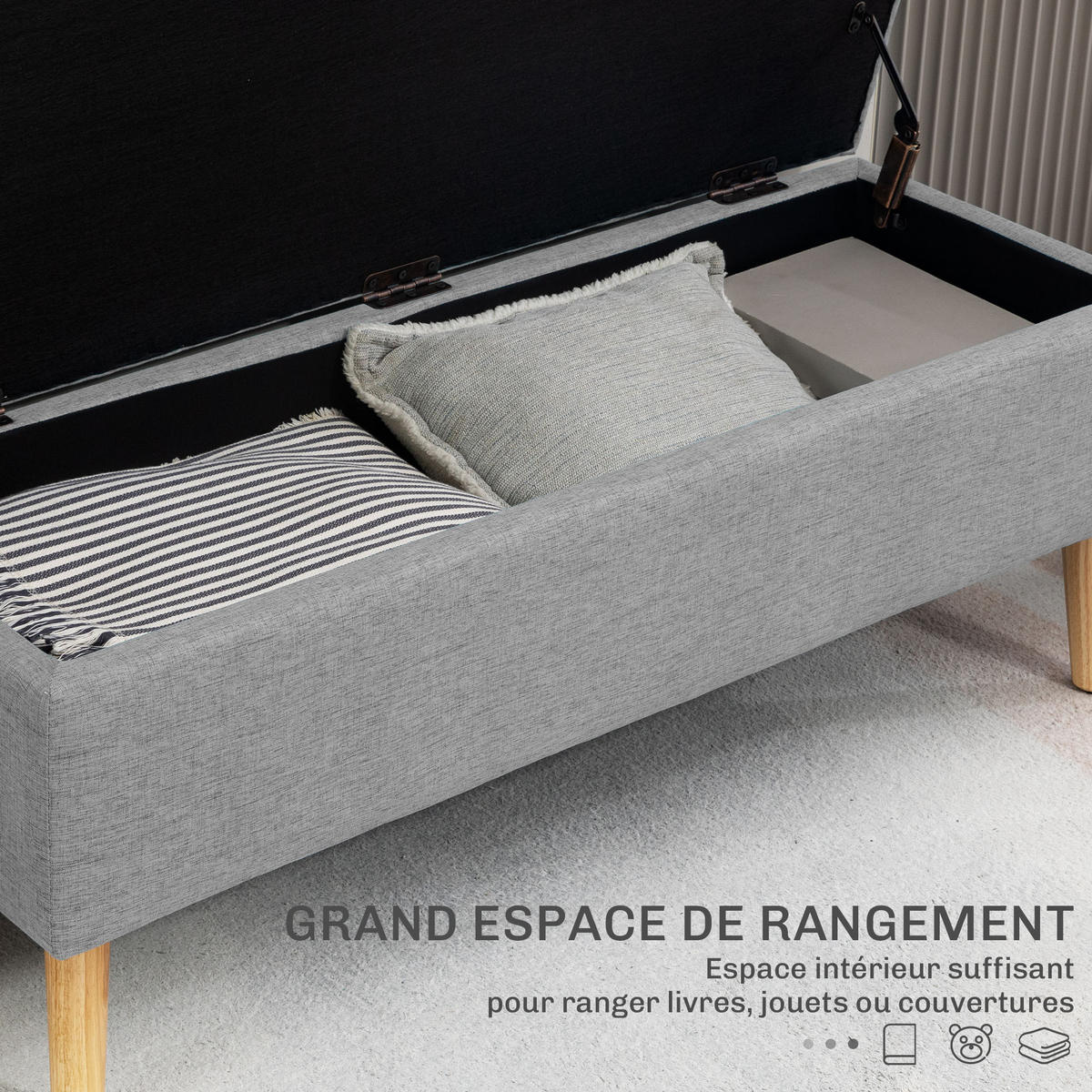 TRUHENBANK DE-16432 skandinavisch mit Stauraum Grau - Grau, Textil (110/45/39cm) - ComfortXL