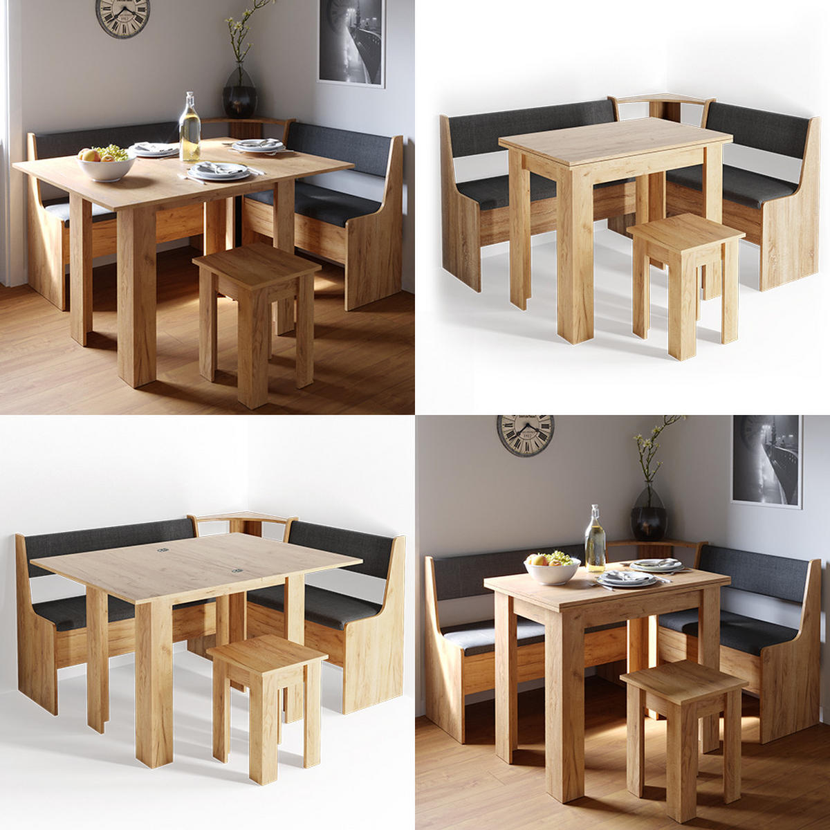 ECKBANKGRUPPE Roman Goldkraft Eiche 150 x 41.5 cm mit Tisch - Anthrazit/Eiche Wotan, Holzwerkstoff (150/80/120cm) - Vicco
