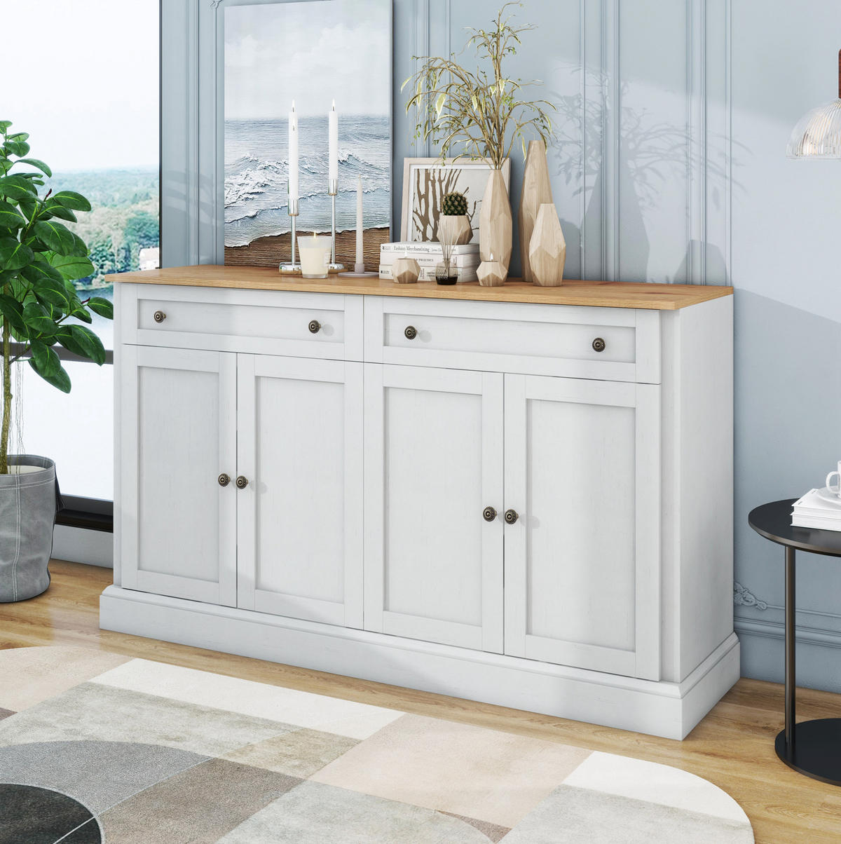 SIDEBOARD 150/40/86 cm mit 4 Türen & 2 Schubladen in Weiß/Natur - Naturfarben, Holzwerkstoff (150/86/40cm) - BEAOK