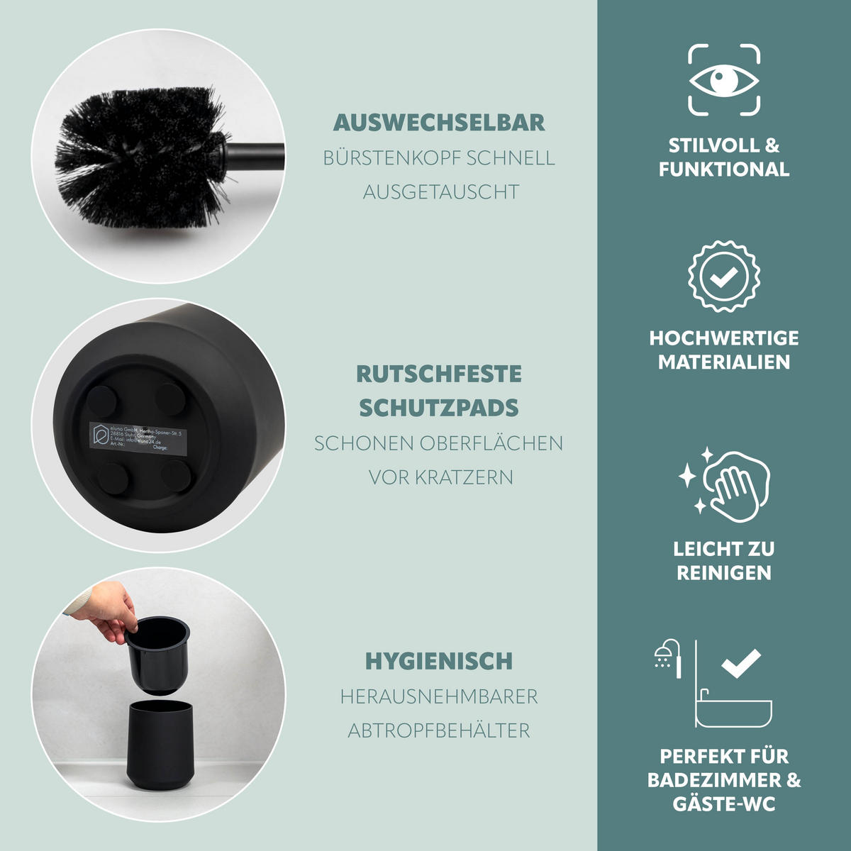 BAD-ACCESSOIRES-SET TESERO, Soft-Touch, schwarz - Schwarz, Kunststoff (22.5/25.5/25cm) - eluno