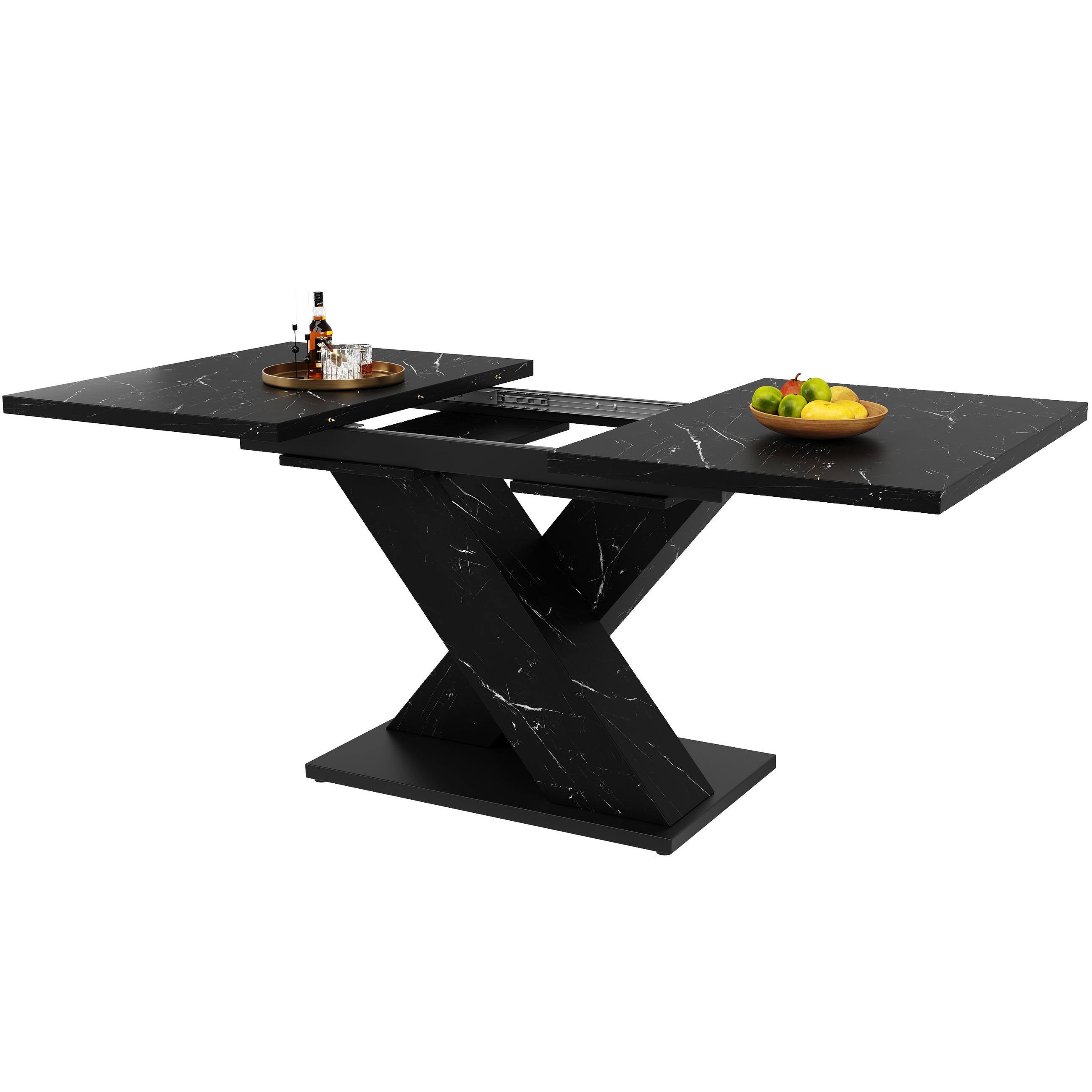 ESSTISCH 119,5/80/75 cm schwarz aus MDF und Metall ausziehbar - Schwarz, Holzwerkstoff (119/80/75cm) - OKWISH