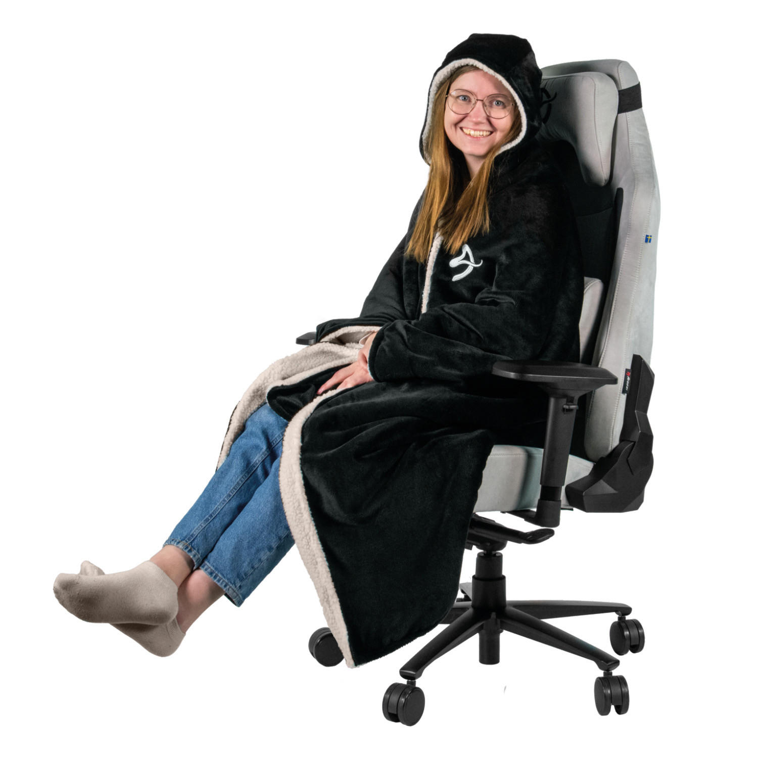 STUHLKUSCHELDECKE Velour/Sherpa Schwarz - Schwarz, Textil (135/155cm) - Arozzi