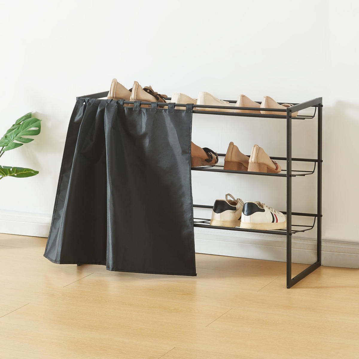 SCHUHREGAL Sel - Schwarz, Metall (80/60/32cm) - [en.casa]