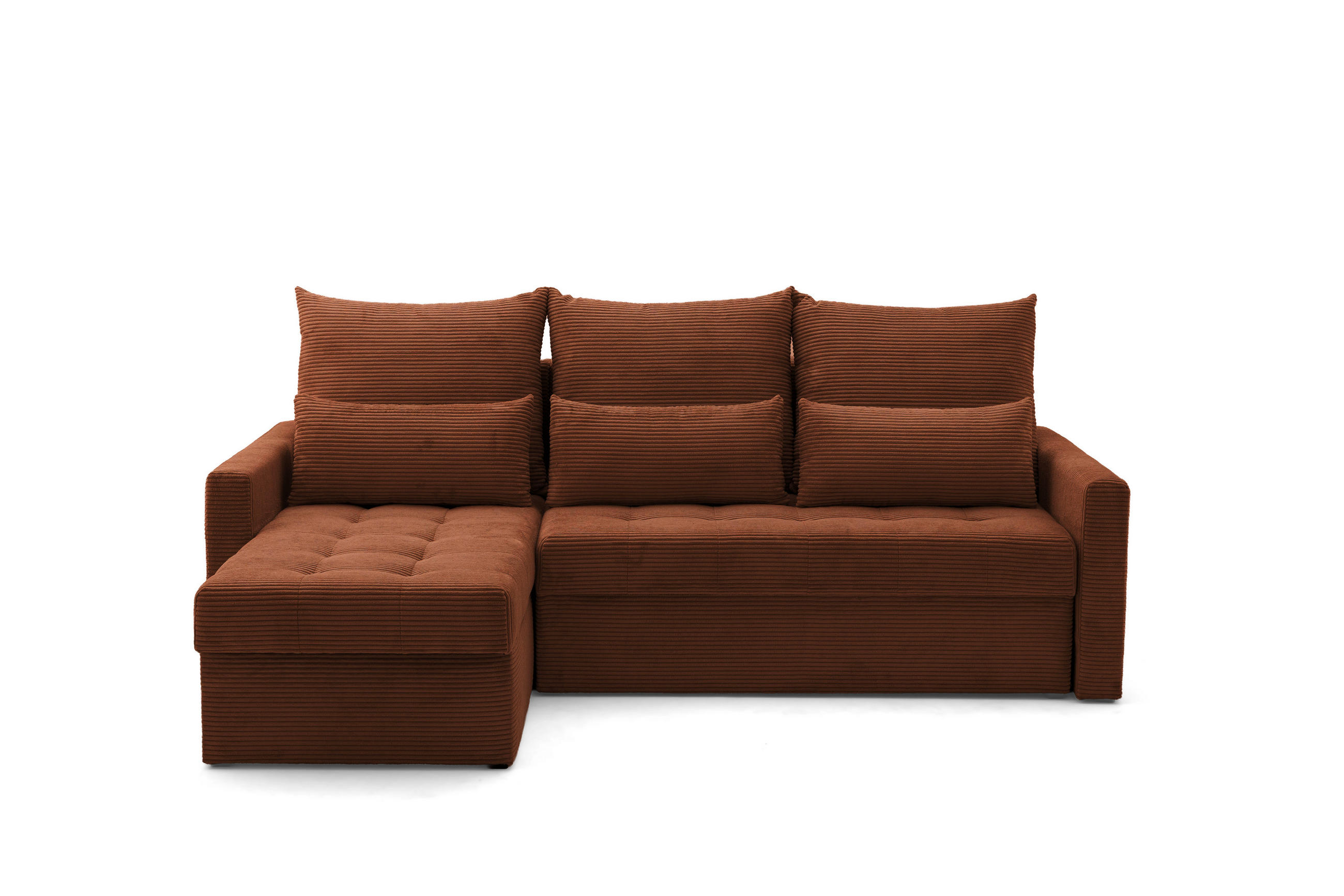 ECKSOFA PULA L Links mit Schlaffunktion 132x198 Cord Braun - Schwarz/Braun, Holz/Kunststoff (214/145cm) - NACANAPA