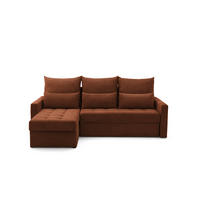 ECKSOFA PULA L Links mit Schlaffunktion 132x198 Cord Braun - Schwarz/Braun, Holz/Kunststoff (214/145cm) - NACANAPA
