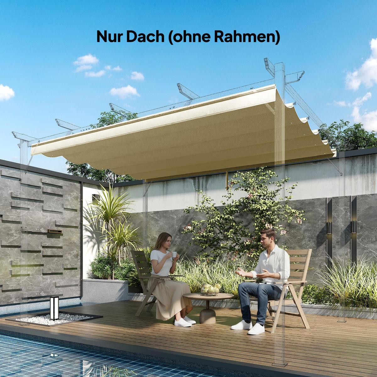 ERSATZDACH für 4 x 3 m Pergola, einziehbar, mit Regenabflusslöchern, wetterfest, Polyester, 350 x 260 cm Beige - Beige, Textil (350/6/260cm)