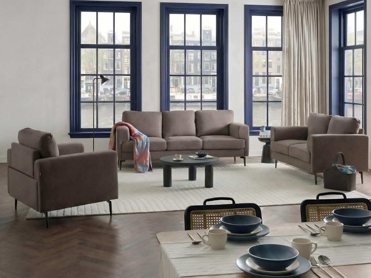 SOFA-SET 6-Sitzer Stoff Braun Lousto - Schwarz/Braun, Textil (213/85/65cm) - Beliani