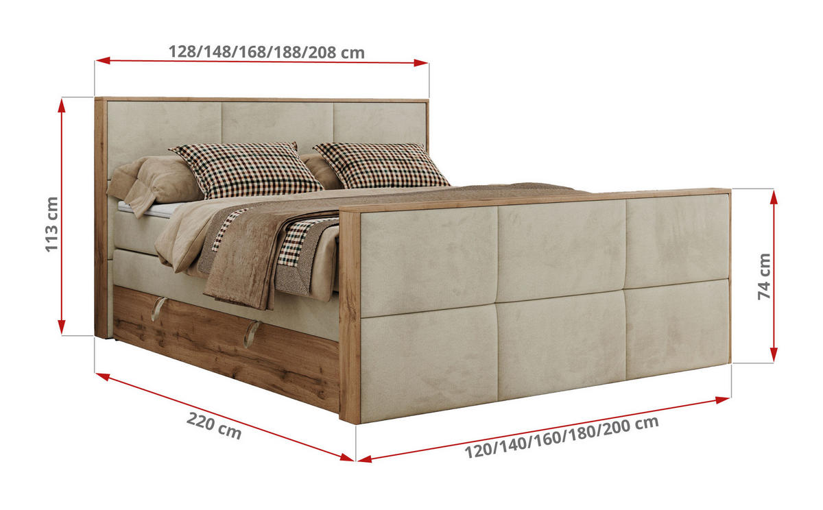 BOXSPRINGBETT ALBERO 2 KING DUO 120/200 Beige Velvet - H3 - Beige, Holz/Textil (120/200cm) - MKS