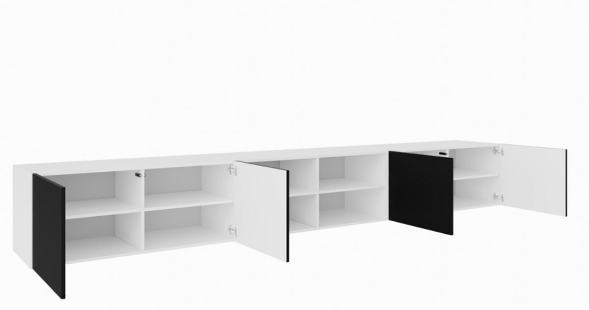 TV-SCHRANK Weiß Schwarz LION Offene Mit Regalen 300 cm - Schwarz, Holzwerkstoff (300/41/40cm) - Sepro Meble