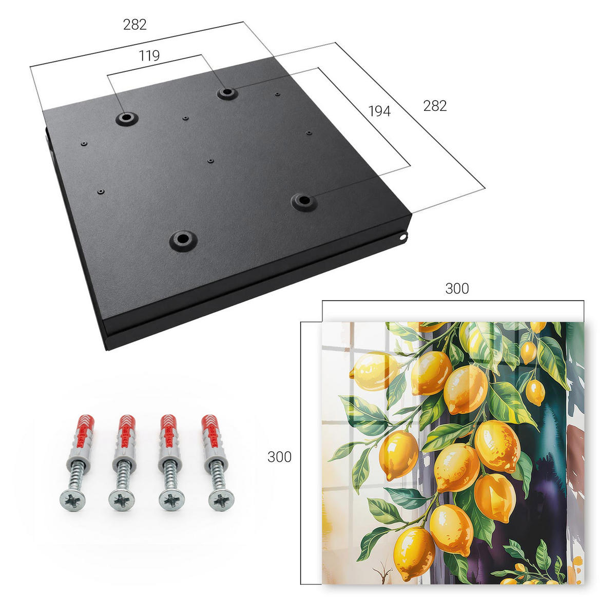 SCHLÜSSELBOX Schwarz 30x30 cm- Türöffnung nach rechts - Lemon Charm - Gelb, Metall (30/30/5cm) - TULUP